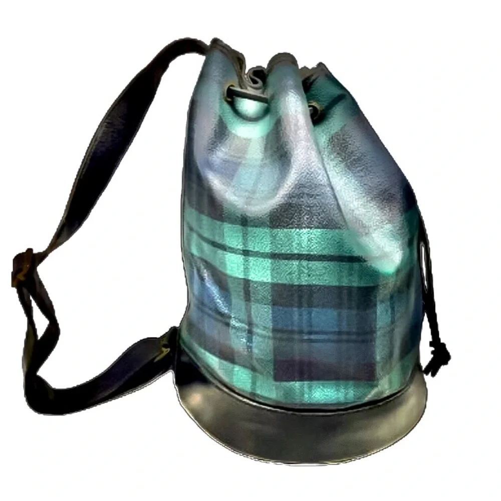 M RALPH LAUREN Black Watch Plaid Drawstring Backpack Sling Messenger Bag Vintage